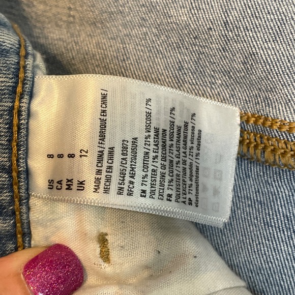 American Eagle MIDI Denim Shorts Size 8 Ripped Distressed Frayed Hem Blue - Picture 5 of 6